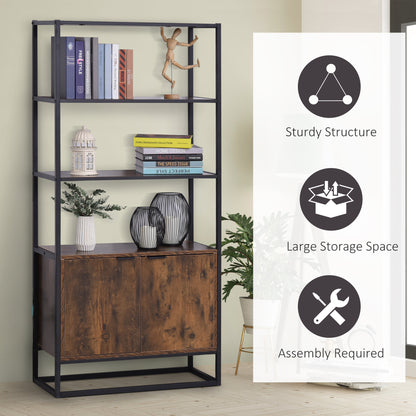 Tave Metal And Wood Rustic Brown And Black Large Industrial OFauxn Shelf Bookcase