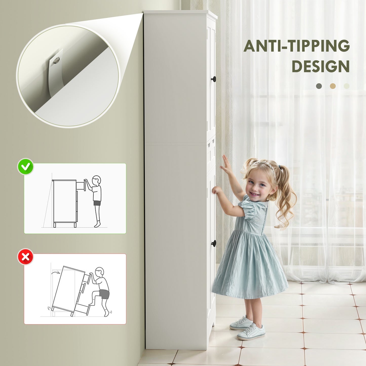 Lucola Tall Freestanding Bathroom Storage Cabinet In White