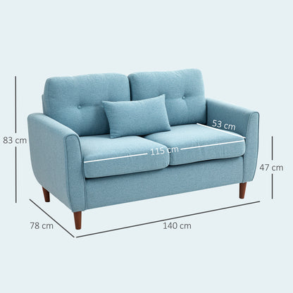 Ridozi Fabric Light Blue 2 Seater Sofa With Spring Cushions And Wooden Legs 140 cm