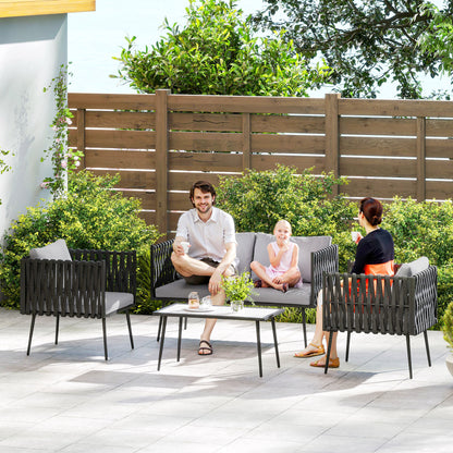 Salitte Rattan Rope Grey 4 Seater Outdoor Furniture Set With Cushions