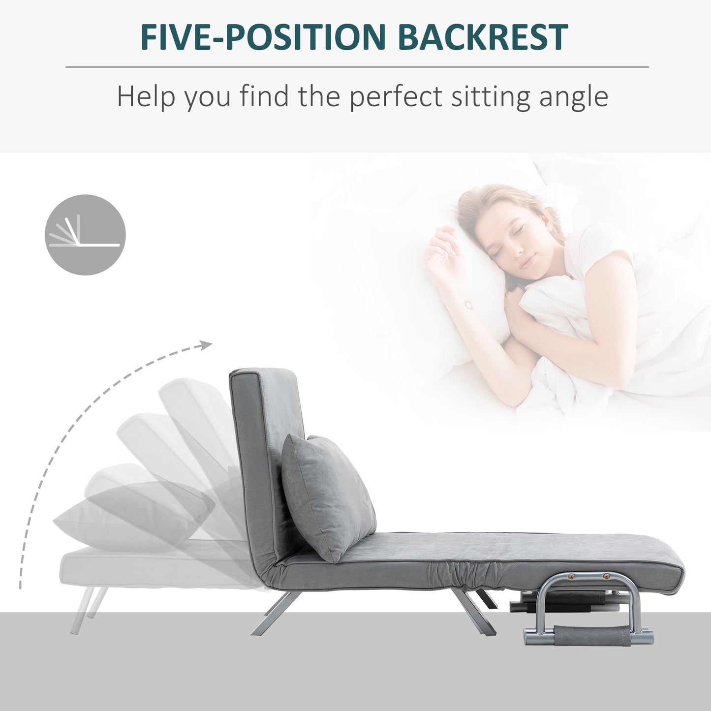 Yorito Suedette Grey Adjustable Back Futon Sofa Chair
