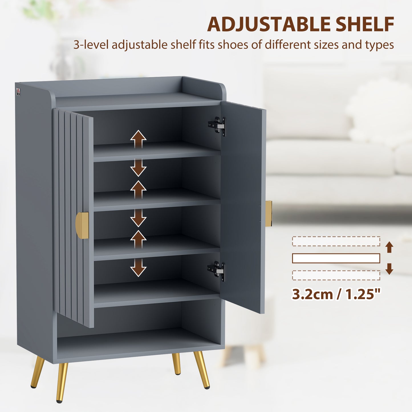 Rasufa Wooden Light Grey Shoe Cupboard With 2 Doors and Shelf