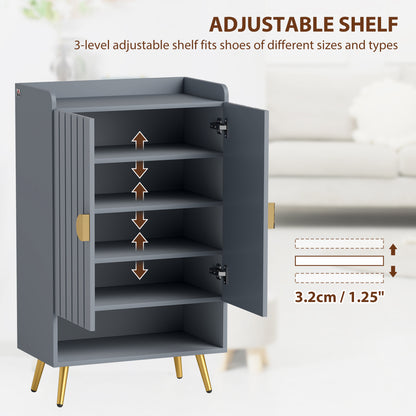 Rasufa Wooden Light Grey Shoe Cupboard With 2 Doors and Shelf