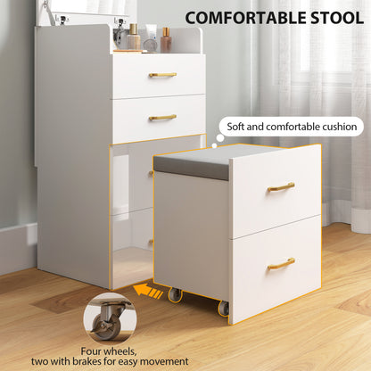 Yova White Compact Dressing Table And Stool Set With Storage