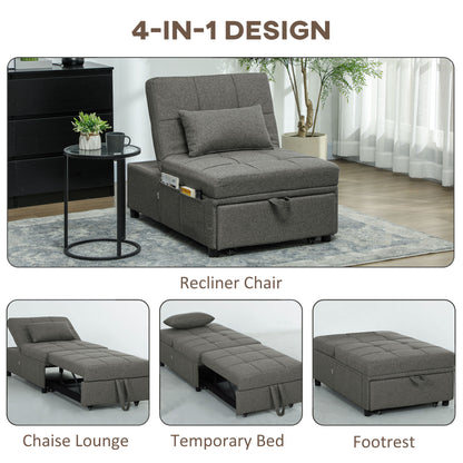 Lulusa Kela Fabric Dark Grey 4 In One Convertible Single Sleeper Chair