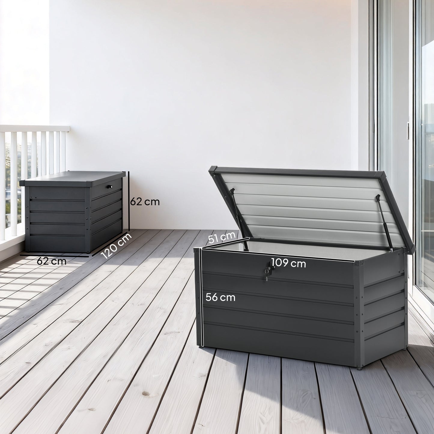 Ronamo Dark Grey Galvanised Steel Garden Storage Box 311 Litre