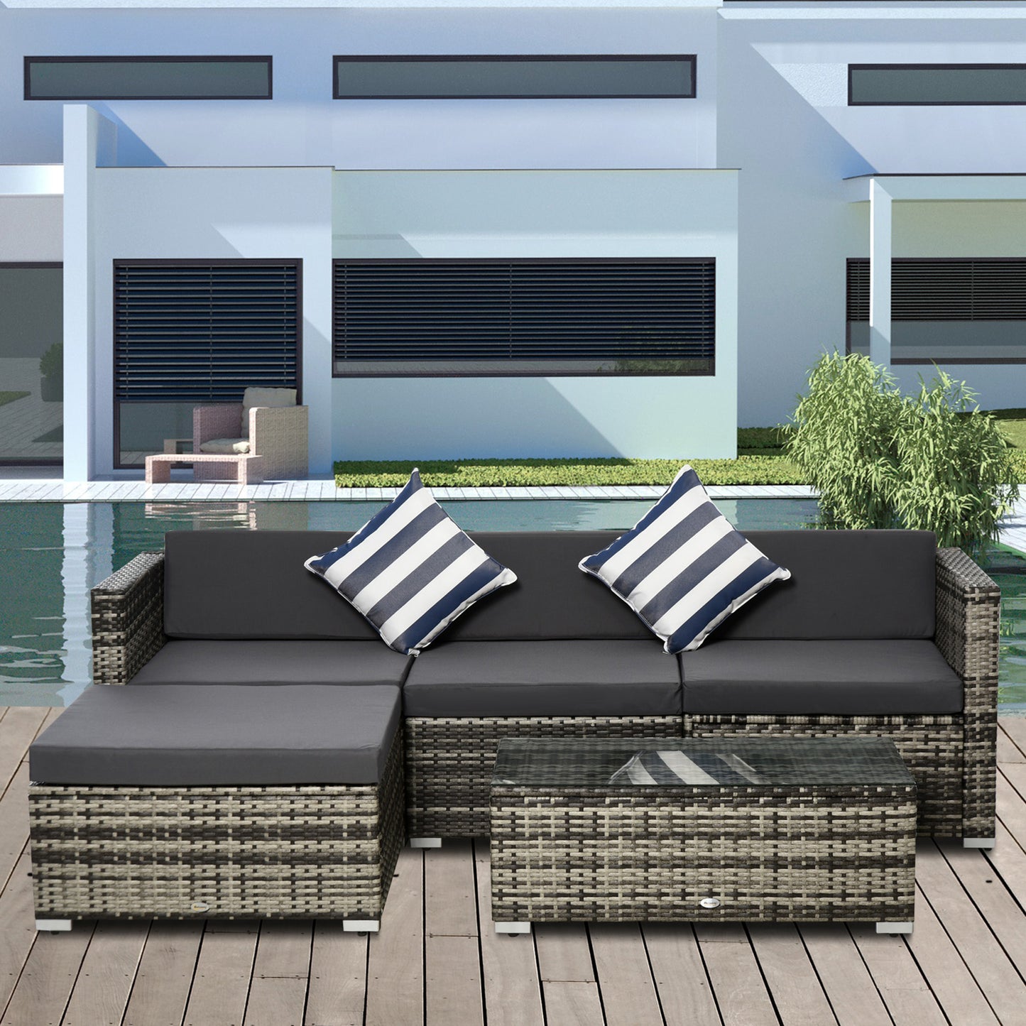 Eltami Rattan Grey 4 Seater Outdoor Sectional Sofa Set