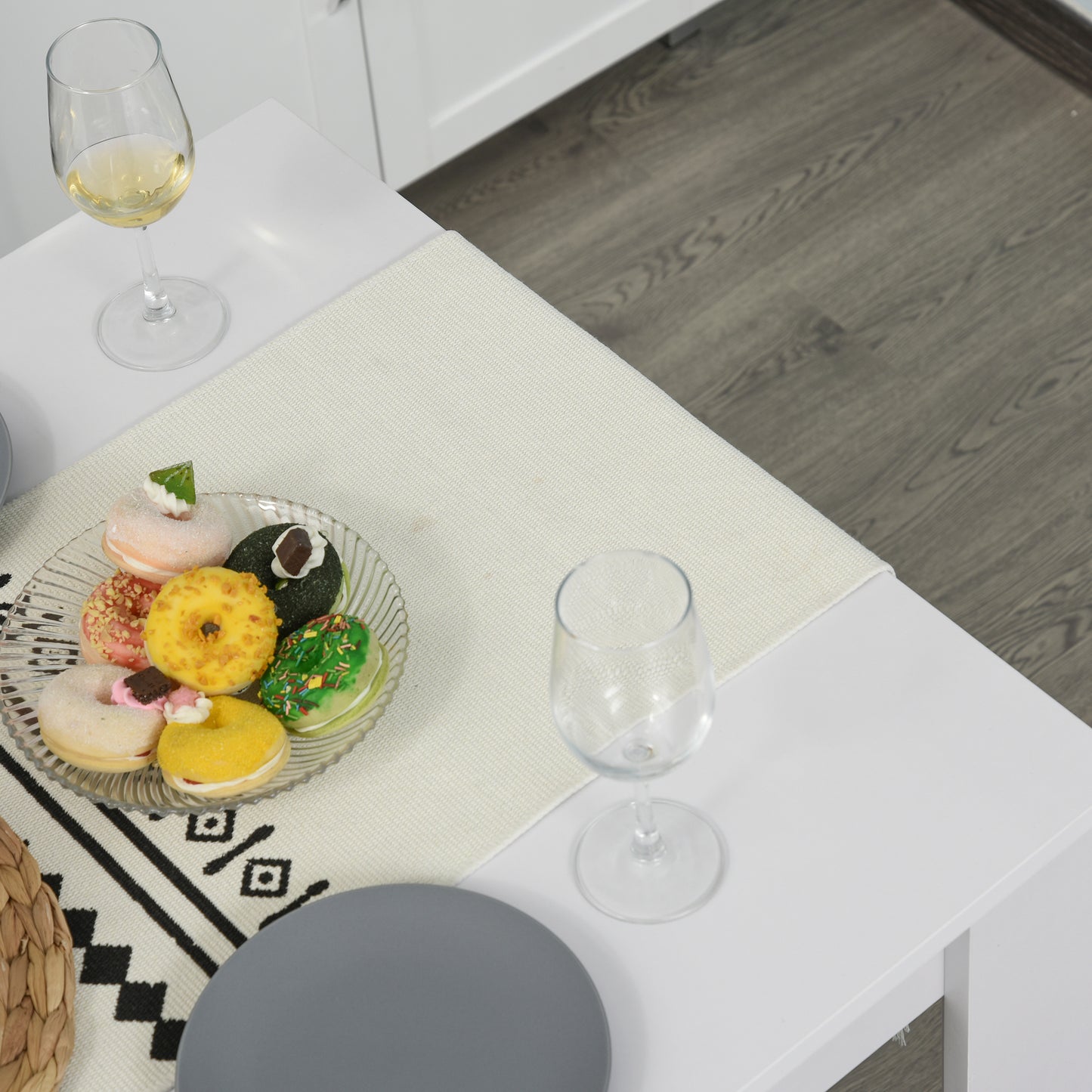 Sono Wooden White Dining Table With 2 Benches For Compact Spaces