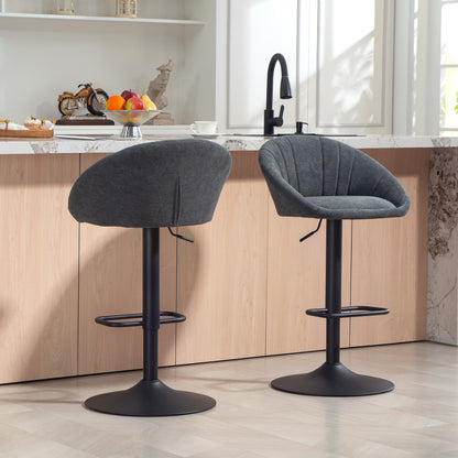 Elfare Dark Grey Fabric Relaxed Tub Bar Stools Set Of 2 With Curved Seat