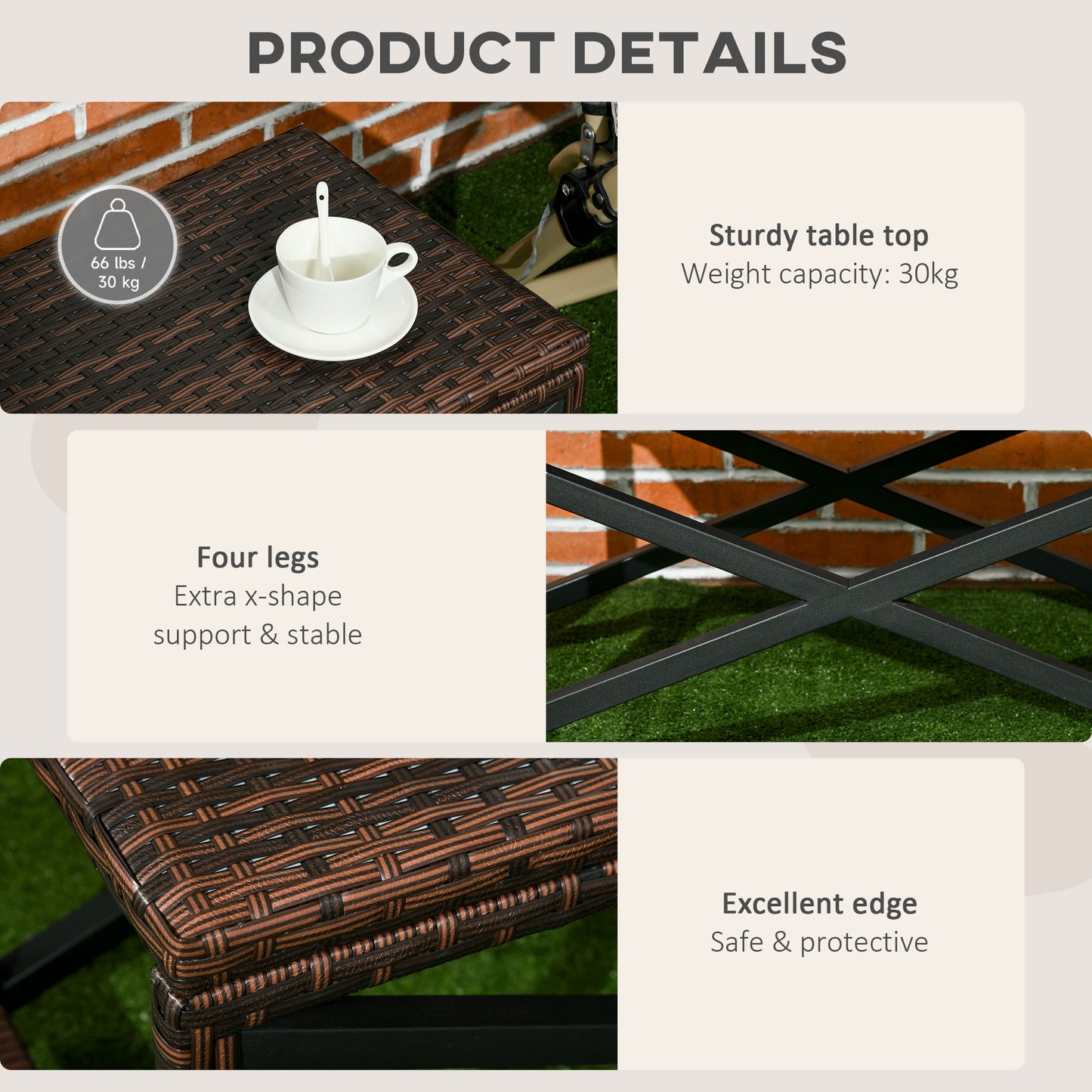 Donori Brown Rattan Outdoor Coffee Table With X Frame with Woven Top