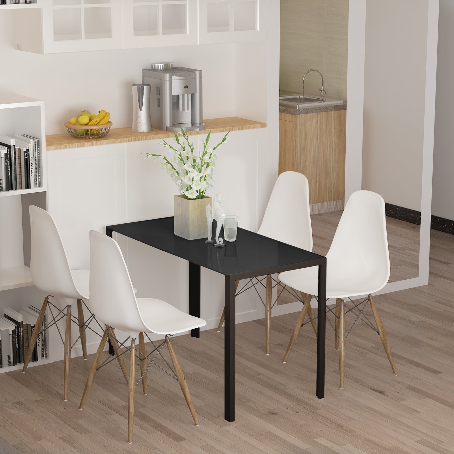 Tasefi 120cm Metal Black Rectangular Glass Dining Table 4 Seater Kitchen Table