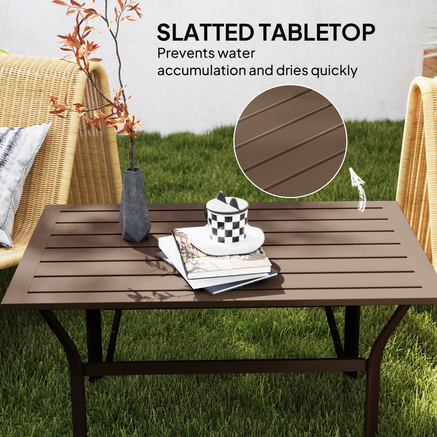 Dosu Yoba Metal And Wooden Brown Outdoor Rectangular Coffee Table With Slatted Top