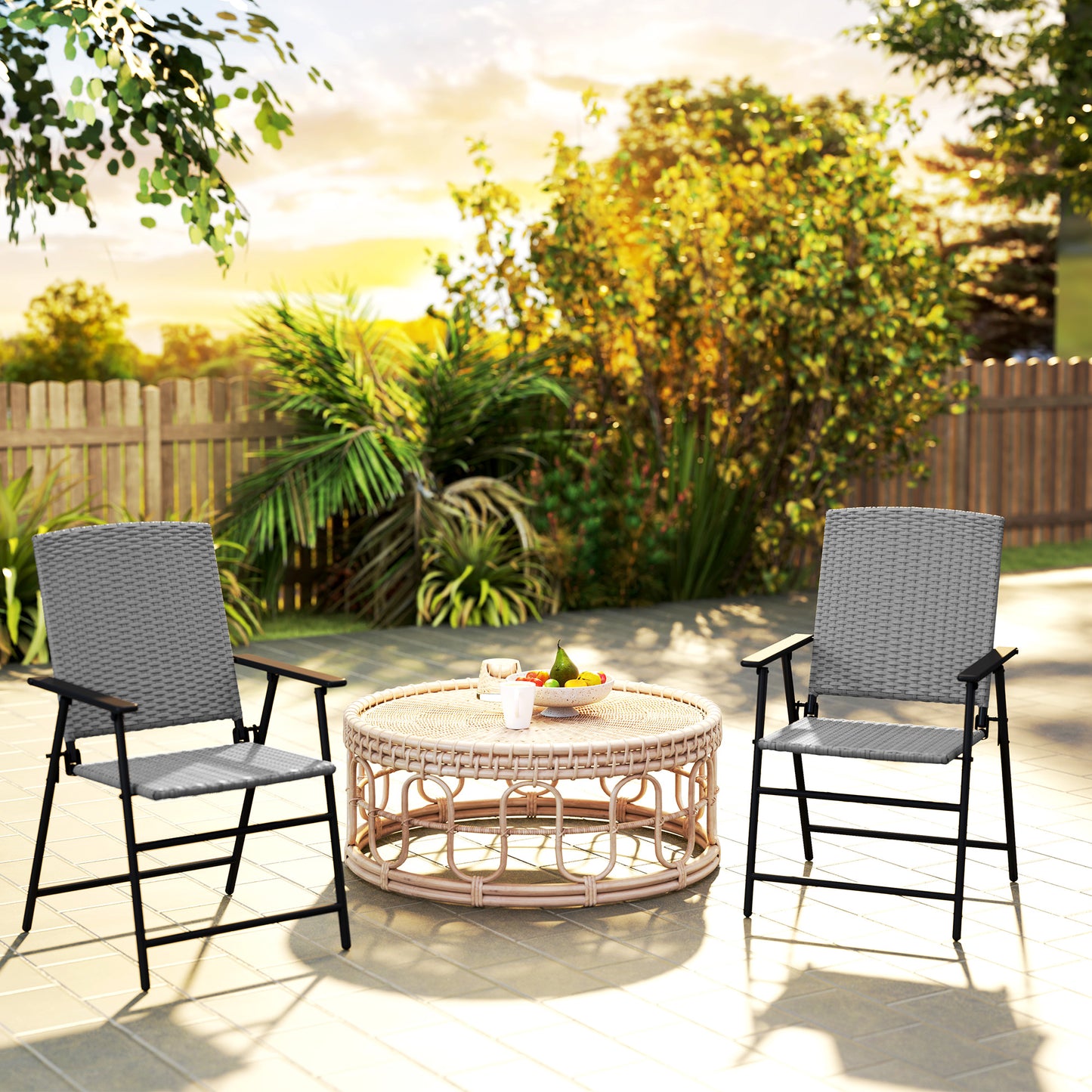 Yoriha Rattan Grey Folding Garden Chairs Set Of 2