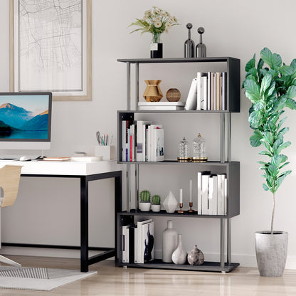 Fire Wood Black 5 Tier S ShaFauxd Freestanding Bookcase
