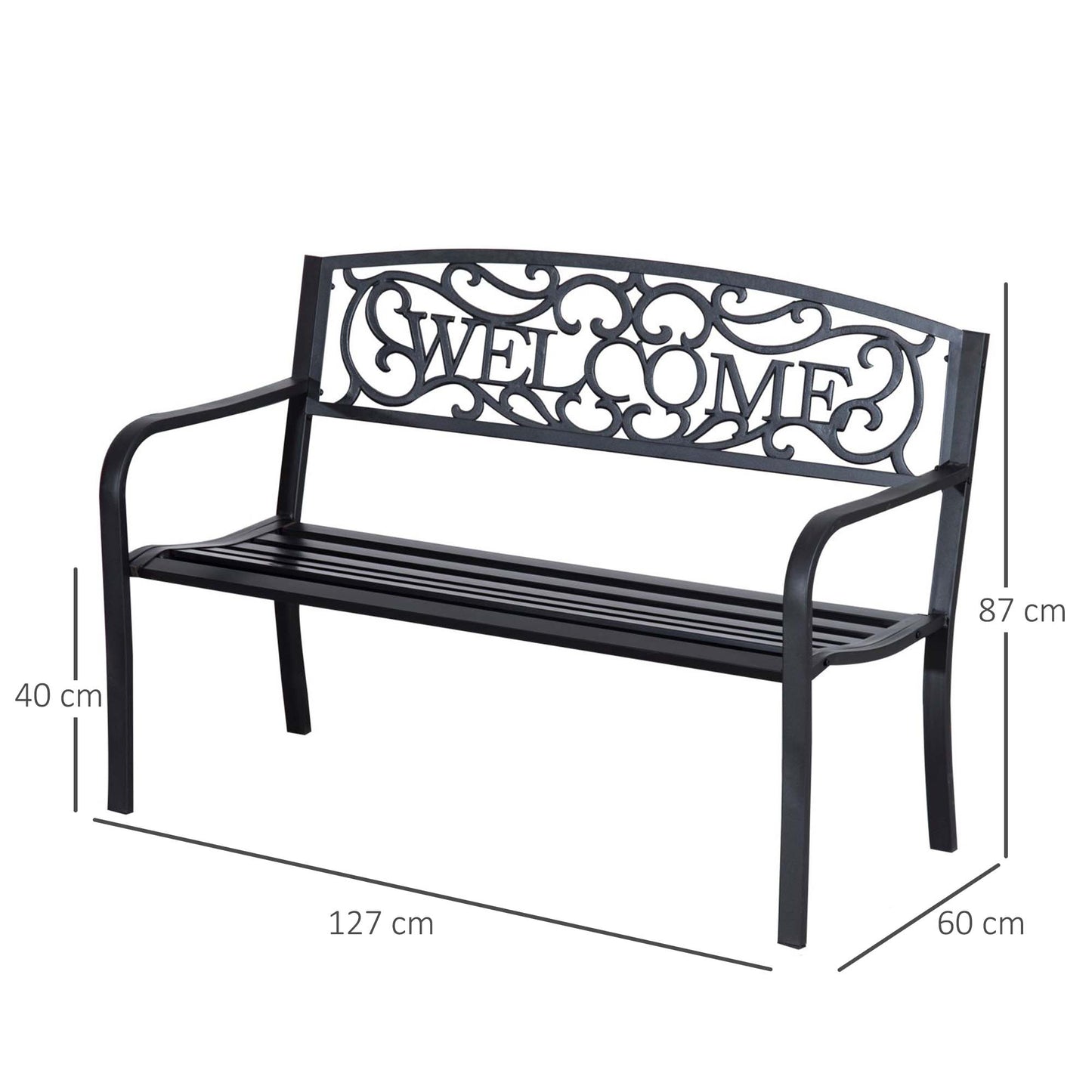 Rolare 126cm Steel Black Outdoor Garden Bench