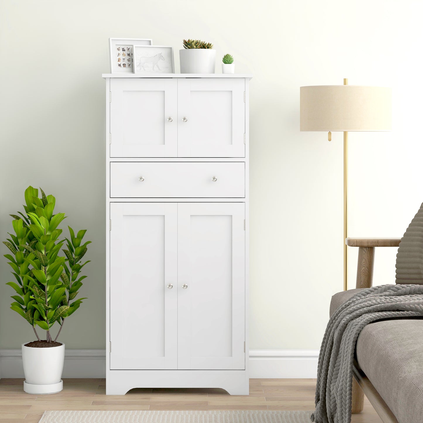 Elne Vael Wooden White Freestanding Multi Storage Kitchen Cabinet