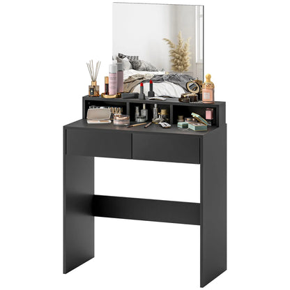 Merotto Black Dressing Table With Mirror And Multi Storage Layout
