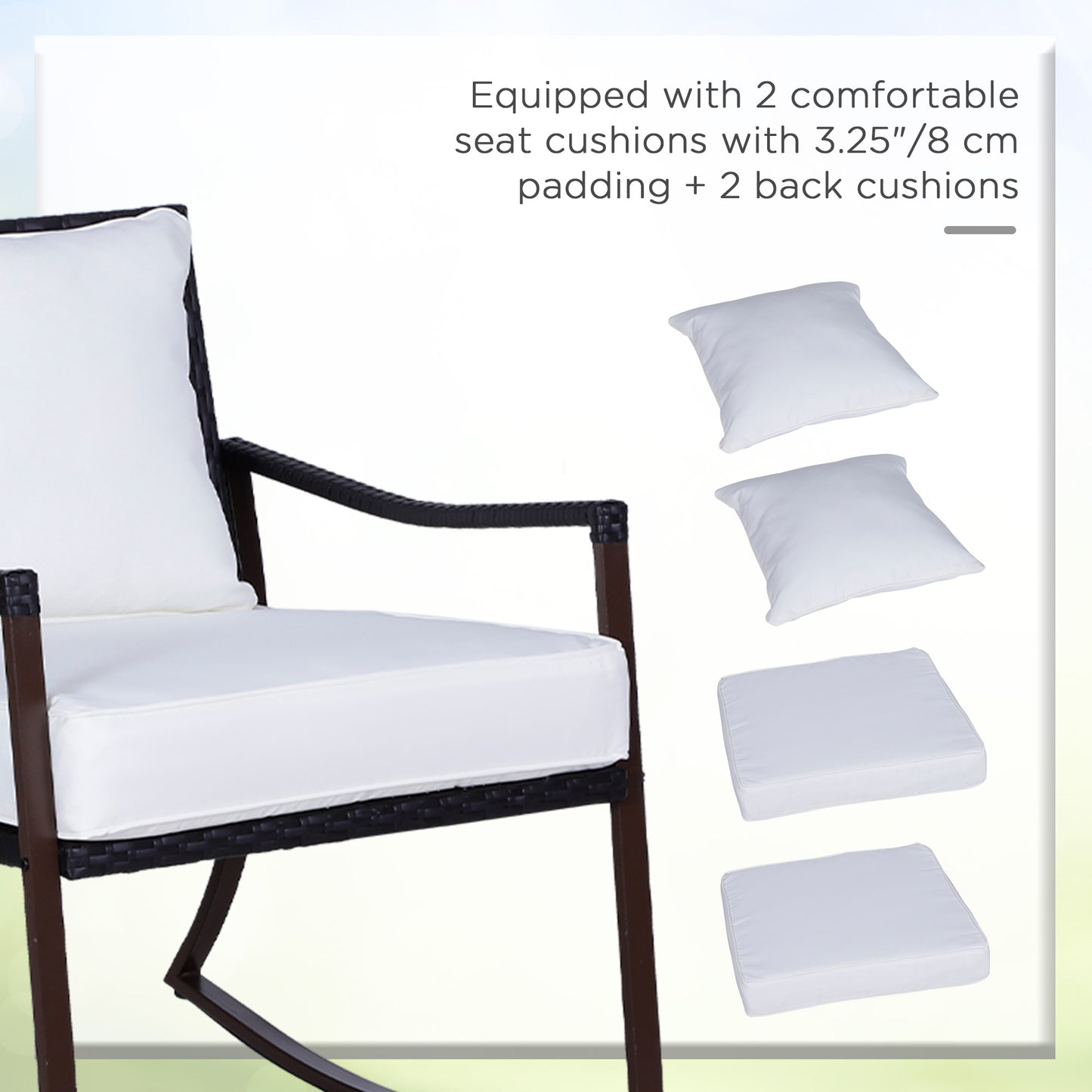 Madile Brown Rattan 3 Piece Bistro Set With Rocking Chairs And Round Glass Coffee Table