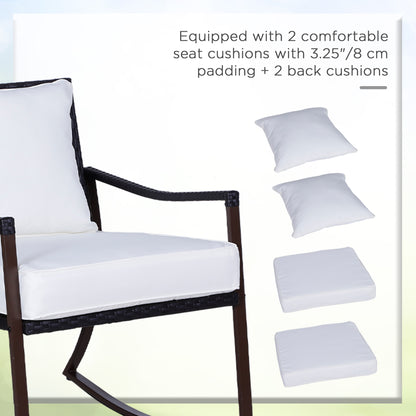 Madile Brown Rattan 3 Piece Bistro Set With Rocking Chairs And Round Glass Coffee Table