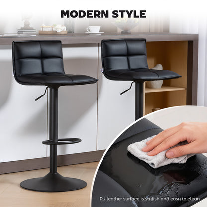 Miha Set Of 2 Black Modern Faux Leather Bar Chairs