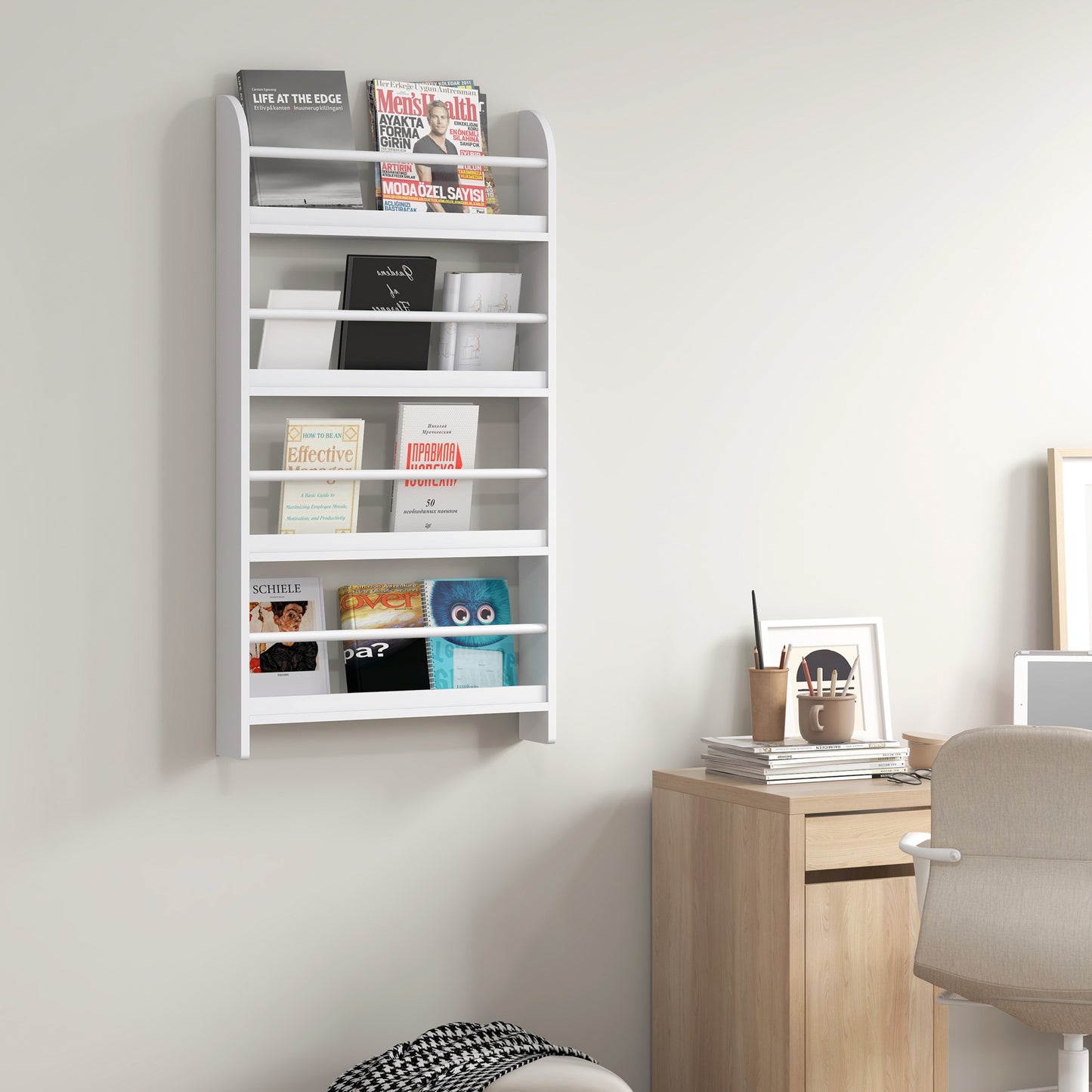 Vivi Wood White Slim Wall Mounted Bookshelf With 15cm Depth