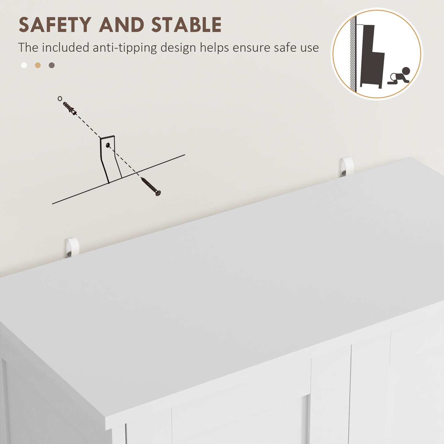 Elne Vael Wooden White Freestanding Multi Storage Kitchen Cabinet