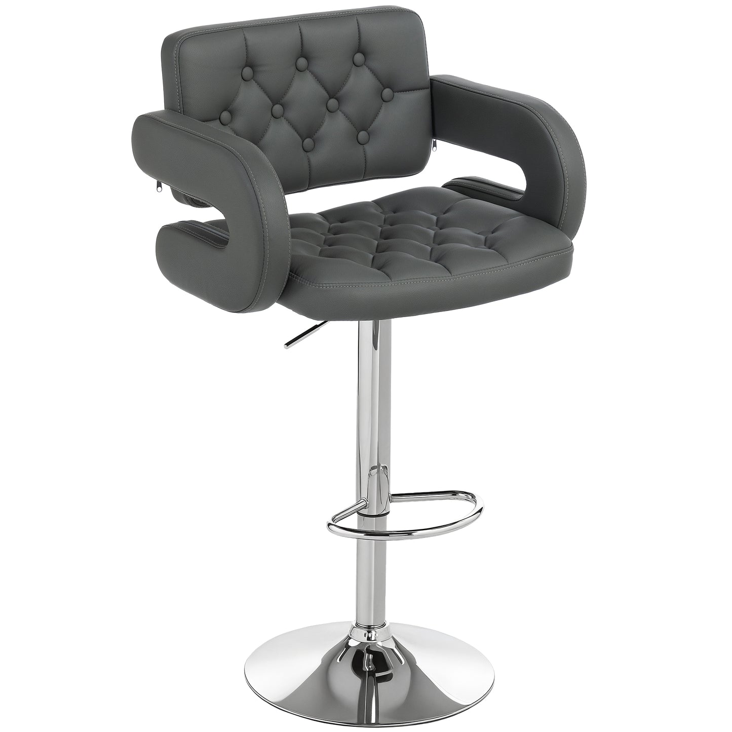 Sacorte Grey Faux Leather Adjustable Swivel Bar Stool With Armrests