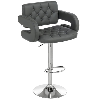 Sacorte Grey Faux Leather Adjustable Swivel Bar Stool With Armrests