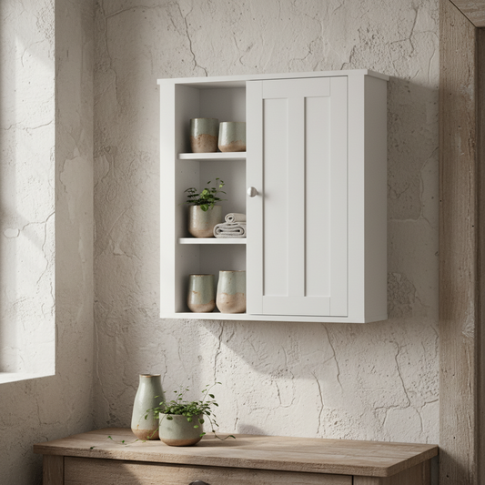 Norayo Minimal White Bathroom Storage Cabinet With Clean Line Design