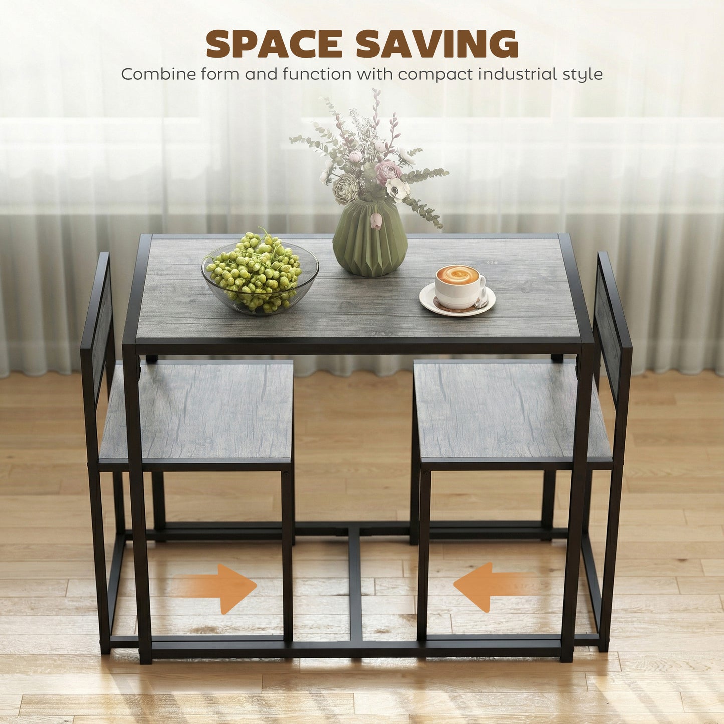 Nenepa 3 Piece Charcoal Grey Wood Effect Dining Table And Stools