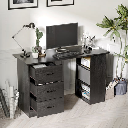 Fasasa 120cm Black Home Office Desk With 3 Shelves And 3 Drawers