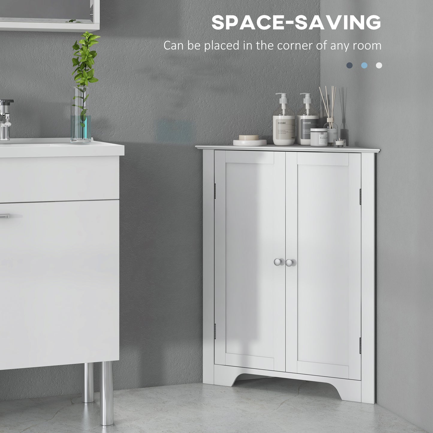 Zipaka Sasa Corner Bathroom Storage Cabinet With Recessed Door And Adjustable Shelving White
