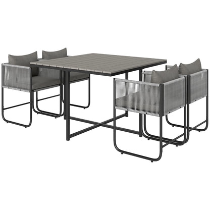 Donino Rattan Grey 4 Seater Cube Garden Dining Set With Cushions And Rectangular Wood Effect Table