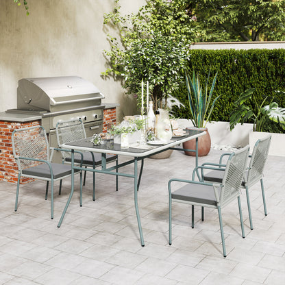 Rolapa Rattan Rope Grey 4 Seater Outdoor Garden Dining Set With Stackable Chairs