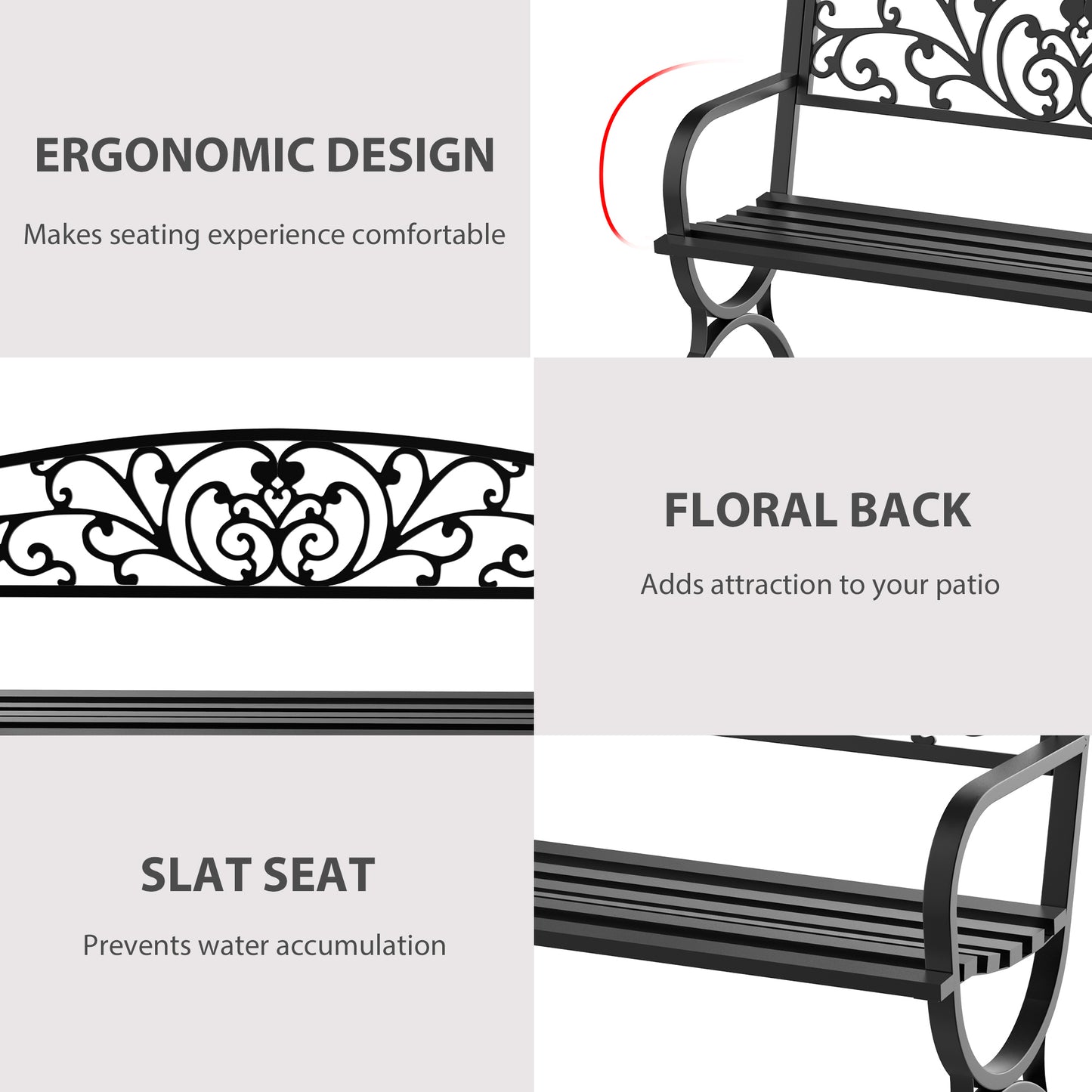 Yota Nile 127cm Steel Black Powder Coated Garden Bench