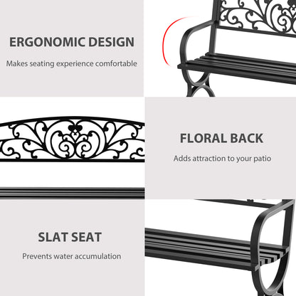 Yota Nile 127cm Steel Black Powder Coated Garden Bench