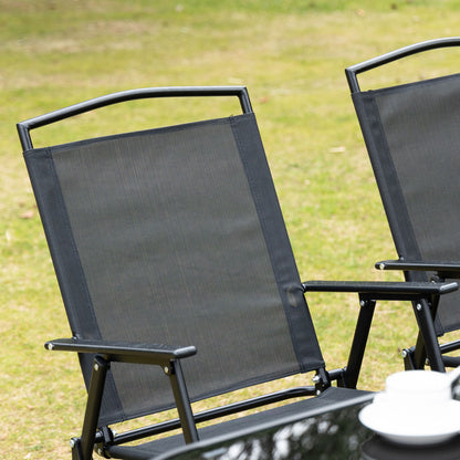 Rera 6 Seater Black Metal and Mesh Garden Dining Set with Chairs Table and Parasol