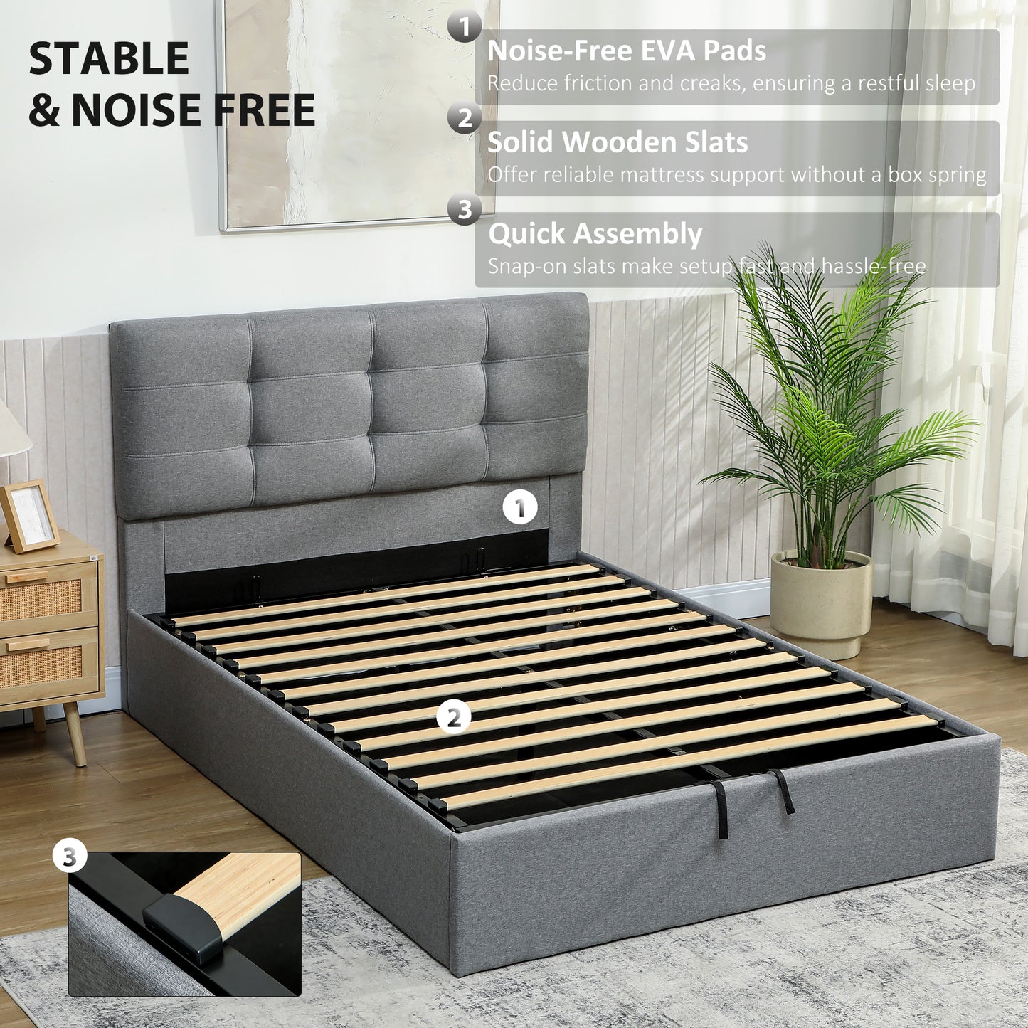 Sutto 4FT6 Double Ottoman Bed with Gas Lift Storage Grey