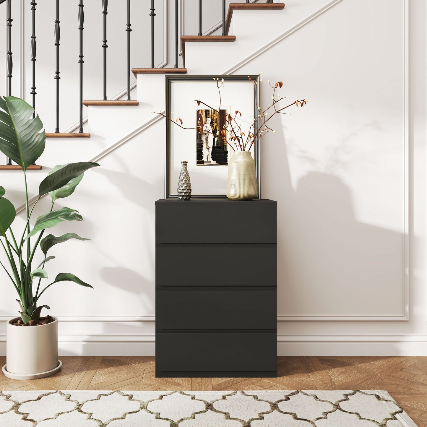 Retture Wooden Neutral Finish 4 Drawer Modern Storage Chest