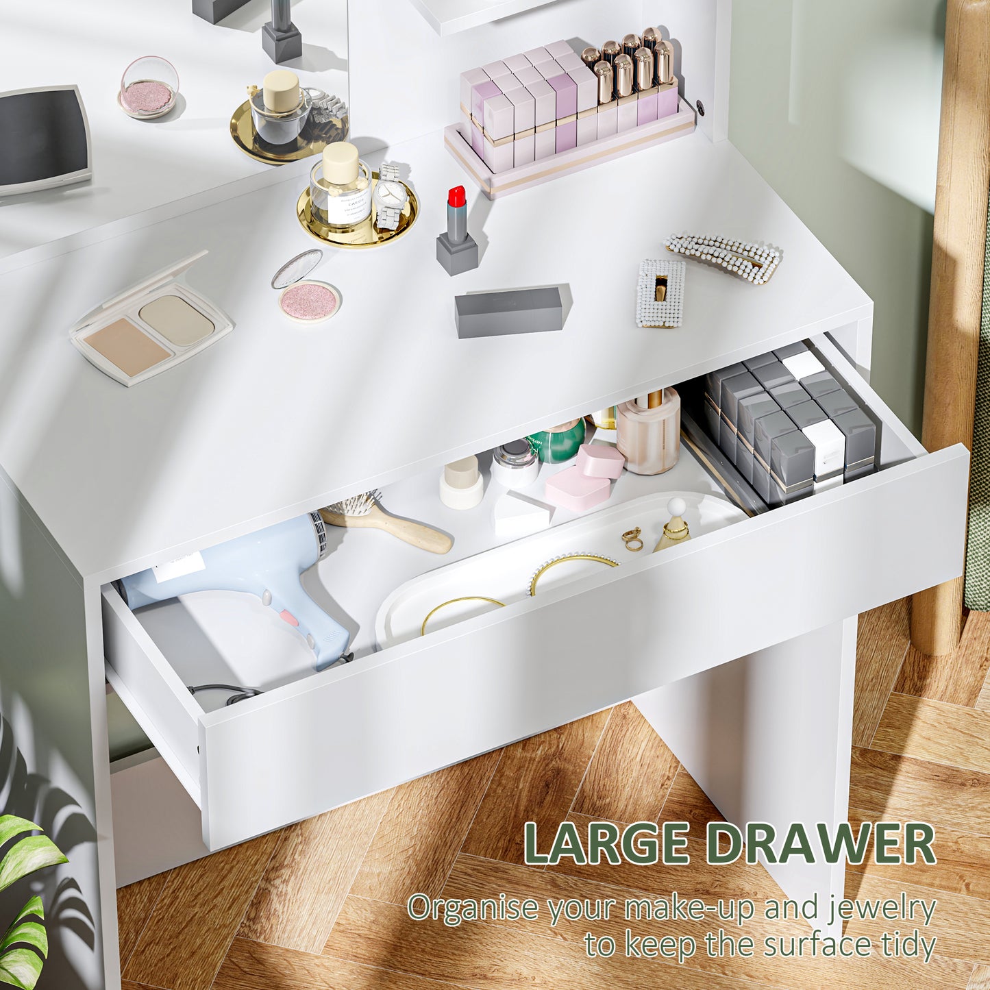 Ketoli White Dressing Table With Mirror And Integrated Storage Compartments
