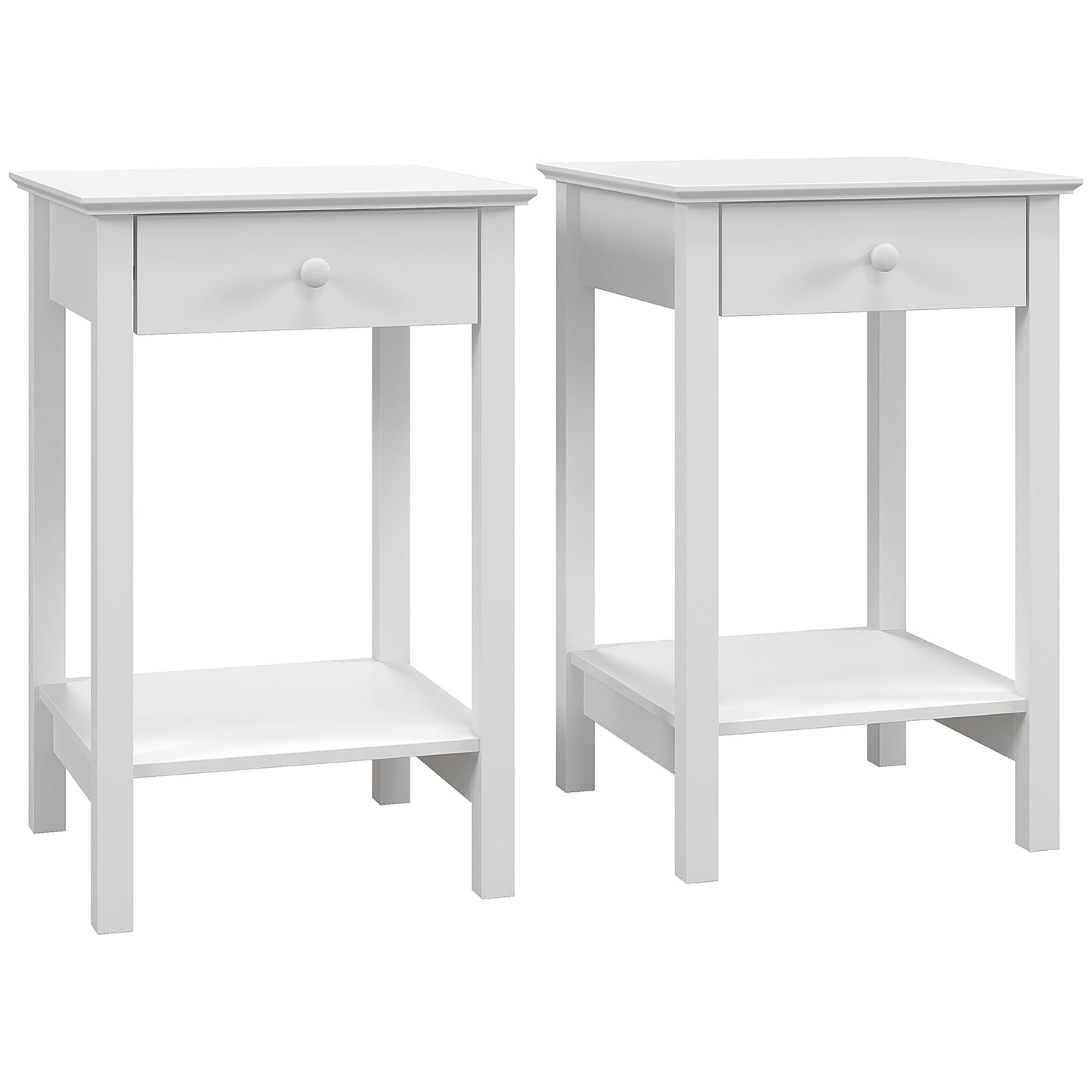 Maco Set Of 2 Wooden White Bedside Tables With Drawer And Bottom Shelf