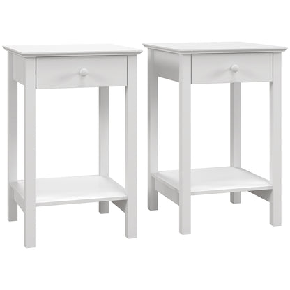 Maco Set Of 2 Wooden White Bedside Tables With Drawer And Bottom Shelf