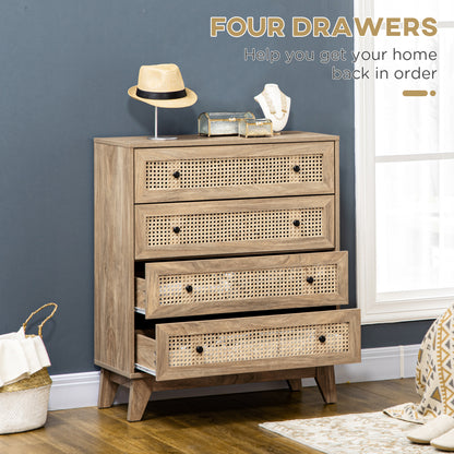 Mohetak Wood and Rattan 4 Drawer Storage Chest