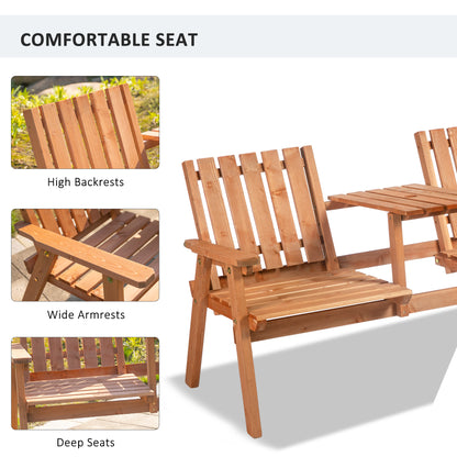 Hasa Fir Wood Natural 2 Seater Garden Bench With Integrated Centre Table