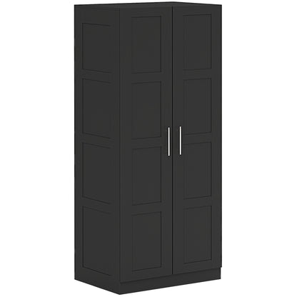 Corarani Wooden Black 2 Door Wardrobe With Hanging Rail Internal Shelving