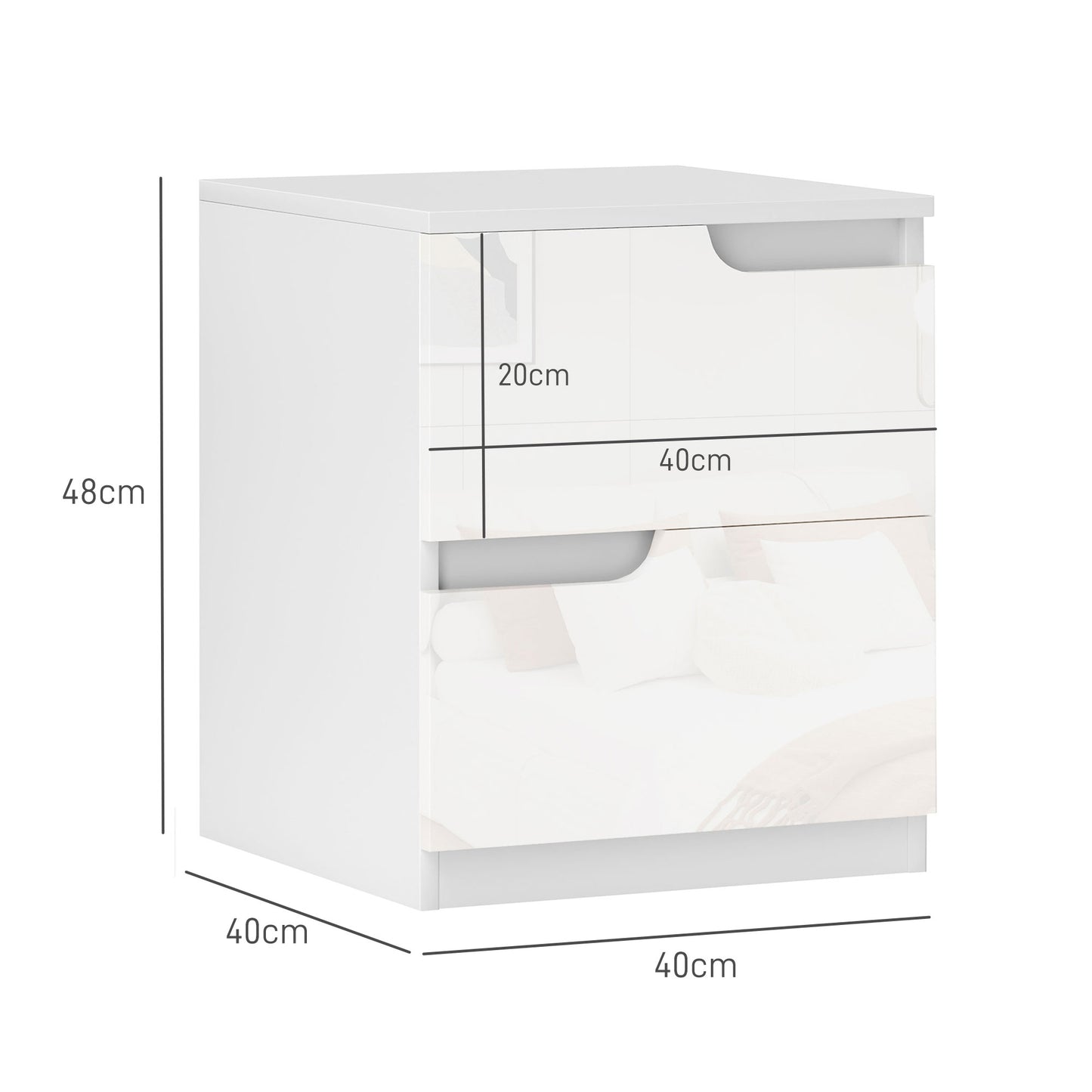 Kavaha Set Of 2 High Gloss White Bedside Tables 2 Drawers