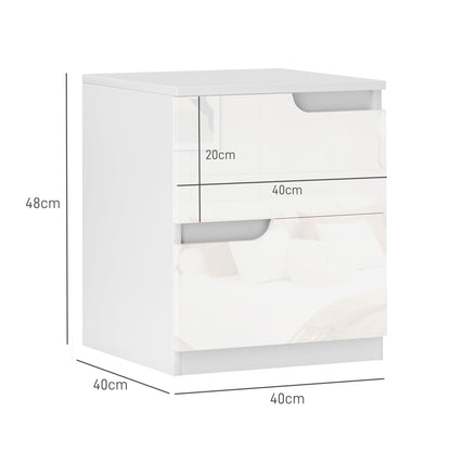 Kavaha Set Of 2 High Gloss White Bedside Tables 2 Drawers