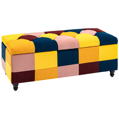 Tava Velvet Multicolour Storage Bench With Wooden Legs For Bedroom