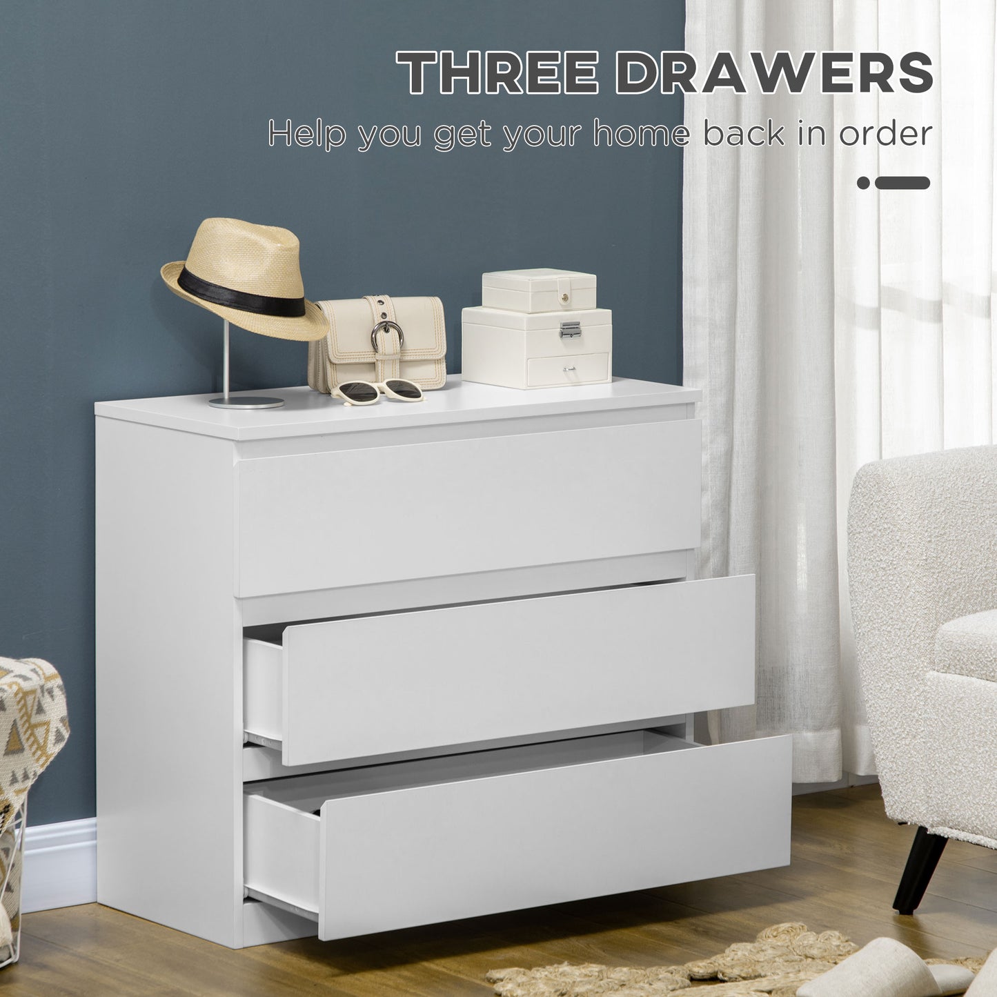 Luvilo Wood White 3 Drawer Storage Chest