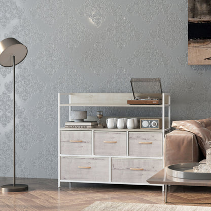 Nakatte White Metal and Grey Fabric 5 Drawer Storage Chest
